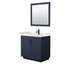 Load image into Gallery viewer, Wyndham Miranda 36 Inch Single Bathroom Vanity in Dark Blue, White Cultured Marble Countertop, Undermount Square Sink, Matte Black Trim, 34 Inch Mirror- Wyndham