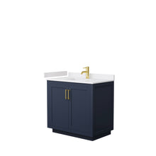 Load image into Gallery viewer, Wyndham Miranda 36 Inch Single Bathroom Vanity in Dark Blue, White Cultured Marble Countertop, Undermount Square Sink, Brushed Gold Trim- Wyndham