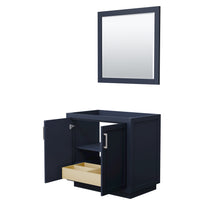 Load image into Gallery viewer, Wyndham Miranda 36 Inch Single Bathroom Vanity in Dark Blue, No Countertop, No Sink, Brushed Nickel Trim, 34 Inch Mirror- Wyndham