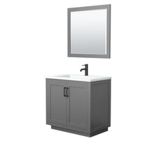 Load image into Gallery viewer, Wyndham Miranda 36 Inch Single Bathroom Vanity in Dark Gray, 1.25 Inch Thick Matte White Solid Surface Countertop, Integrated Sink, Matte Black Trim, 34 Inch Mirror- Wyndham
