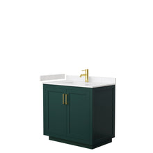 Load image into Gallery viewer, Wyndham Miranda 36 Inch Single Bathroom Vanity in Green, Light-Vein Carrara Cultured Marble Countertop, Undermount Square Sink, Brushed Gold Trim- Wyndham