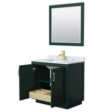Load image into Gallery viewer, Wyndham Miranda 36 Inch Single Bathroom Vanity in Green, White Carrara Marble Countertop, Undermount Square Sink, Brushed Gold Trim, 34 Inch Mirror- Wyndham