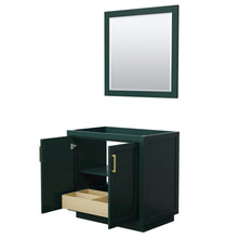 Load image into Gallery viewer, Wyndham Miranda 36 Inch Single Bathroom Vanity in Green, No Countertop, No Sink, Brushed Gold Trim, 34 Inch Mirror- Wyndham