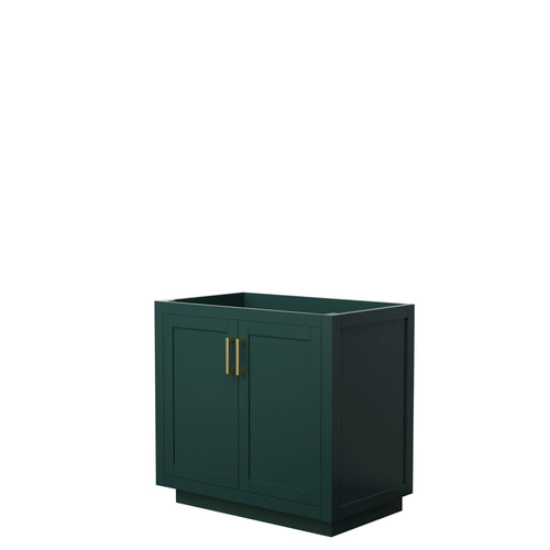 Wyndham Miranda 36 Inch Single Bathroom Vanity in Green, No Countertop, No Sink, Brushed Gold Trim- Wyndham