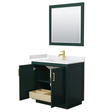 Load image into Gallery viewer, Wyndham Miranda 36 Inch Single Bathroom Vanity in Green, White Cultured Marble Countertop, Undermount Square Sink, Brushed Gold Trim, 34 Inch Mirror- Wyndham