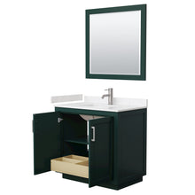 Load image into Gallery viewer, Wyndham Miranda 36 Inch Single Bathroom Vanity in Green, Light-Vein Carrara Cultured Marble Countertop, Undermount Square Sink, Brushed Nickel Trim, 34 Inch Mirror- Wyndham