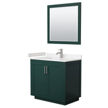 Load image into Gallery viewer, Wyndham Miranda 36 Inch Single Bathroom Vanity in Green, Light-Vein Carrara Cultured Marble Countertop, Undermount Square Sink, Brushed Nickel Trim, 34 Inch Mirror- Wyndham