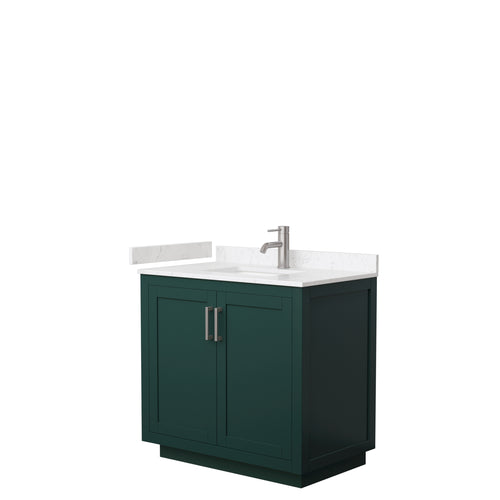 Wyndham Miranda 36 Inch Single Bathroom Vanity in Green, Light-Vein Carrara Cultured Marble Countertop, Undermount Square Sink, Brushed Nickel Trim- Wyndham