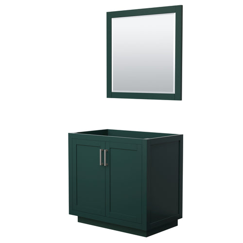 Wyndham Miranda 36 Inch Single Bathroom Vanity in Green, No Countertop, No Sink, Brushed Nickel Trim, 34 Inch Mirror- Wyndham