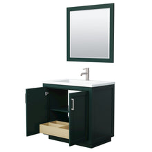 Load image into Gallery viewer, Wyndham Miranda 36 Inch Single Bathroom Vanity in Green, 1.25 Inch Thick Matte White Solid Surface Countertop, Integrated Sink, Brushed Nickel Trim, 34 Inch Mirror- Wyndham