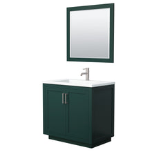 Load image into Gallery viewer, Wyndham Miranda 36 Inch Single Bathroom Vanity in Green, 1.25 Inch Thick Matte White Solid Surface Countertop, Integrated Sink, Brushed Nickel Trim, 34 Inch Mirror- Wyndham