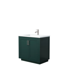 Load image into Gallery viewer, Wyndham Miranda 36 Inch Single Bathroom Vanity in Green, 1.25 Inch Thick Matte White Solid Surface Countertop, Integrated Sink, Brushed Nickel Trim- Wyndham