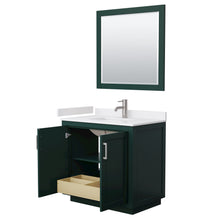 Load image into Gallery viewer, Wyndham Miranda 36 Inch Single Bathroom Vanity in Green, White Cultured Marble Countertop, Undermount Square Sink, Brushed Nickel Trim, 34 Inch Mirror- Wyndham