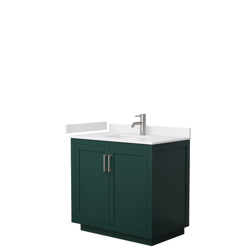 Wyndham Miranda 36 Inch Single Bathroom Vanity in Green, White Cultured Marble Countertop, Undermount Square Sink, Brushed Nickel Trim- Wyndham