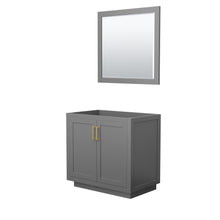 Load image into Gallery viewer, Wyndham Miranda 36 Inch Single Bathroom Vanity in Dark Gray, No Countertop, No Sink, Brushed Gold Trim, 34 Inch Mirror- Wyndham