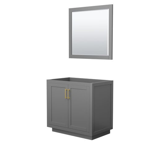 Wyndham Miranda 36 Inch Single Bathroom Vanity in Dark Gray, No Countertop, No Sink, Brushed Gold Trim, 34 Inch Mirror- Wyndham
