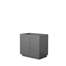 Load image into Gallery viewer, Wyndham Miranda 36 Inch Single Bathroom Vanity in Dark Gray, No Countertop, No Sink, Brushed Gold Trim- Wyndham