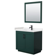Load image into Gallery viewer, Wyndham Miranda 36 Inch Single Bathroom Vanity in Green, Light-Vein Carrara Cultured Marble Countertop, Undermount Square Sink, Matte Black Trim, 34 Inch Mirror- Wyndham