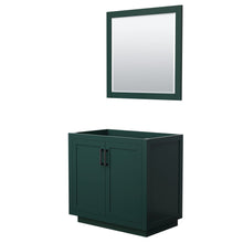 Load image into Gallery viewer, Wyndham Miranda 36 Inch Single Bathroom Vanity in Green, No Countertop, No Sink, Matte Black Trim, 34 Inch Mirror- Wyndham