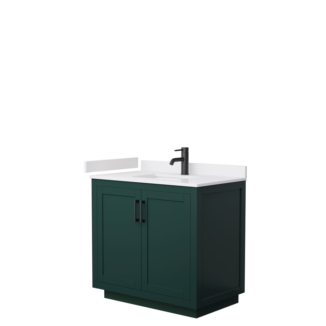 Wyndham Miranda 36 Inch Single Bathroom Vanity in Green, White Cultured Marble Countertop, Undermount Square Sink, Matte Black Trim- Wyndham