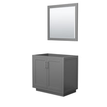 Load image into Gallery viewer, Wyndham Miranda 36 Inch Single Bathroom Vanity in Dark Gray, No Countertop, No Sink, Brushed Nickel Trim, 34 Inch Mirror- Wyndham
