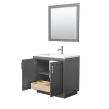 Load image into Gallery viewer, Wyndham Miranda 36 Inch Single Bathroom Vanity in Dark Gray, 1.25 Inch Thick Matte White Solid Surface Countertop, Integrated Sink, Brushed Nickel Trim, 34 Inch Mirror- Wyndham