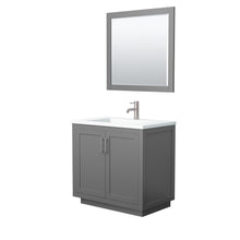 Load image into Gallery viewer, Wyndham Miranda 36 Inch Single Bathroom Vanity in Dark Gray, 1.25 Inch Thick Matte White Solid Surface Countertop, Integrated Sink, Brushed Nickel Trim, 34 Inch Mirror- Wyndham