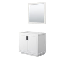 Load image into Gallery viewer, Wyndham Miranda 36 Inch Single Bathroom Vanity in White, No Countertop, No Sink, Matte Black Trim, 34 Inch Mirror- Wyndham