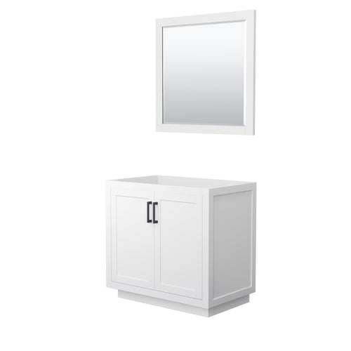 Wyndham Miranda 36 Inch Single Bathroom Vanity in White, No Countertop, No Sink, Matte Black Trim, 34 Inch Mirror- Wyndham