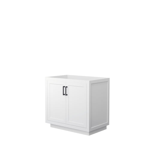 Wyndham Miranda 36 Inch Single Bathroom Vanity in White, No Countertop, No Sink, Matte Black Trim- Wyndham