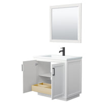 Load image into Gallery viewer, Wyndham Miranda 36 Inch Single Bathroom Vanity in White, 1.25 Inch Thick Matte White Solid Surface Countertop, Integrated Sink, Matte Black Trim, 34 Inch Mirror- Wyndham