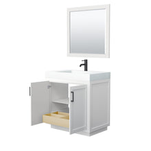 Load image into Gallery viewer, Wyndham Miranda 36 Inch Single Bathroom Vanity in White, 4 Inch Thick Matte White Solid Surface Countertop, Integrated Sink, Matte Black Trim, 34 Inch Mirror- Wyndham