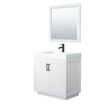 Load image into Gallery viewer, Wyndham Miranda 36 Inch Single Bathroom Vanity in White, 4 Inch Thick Matte White Solid Surface Countertop, Integrated Sink, Matte Black Trim, 34 Inch Mirror- Wyndham