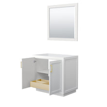 Load image into Gallery viewer, Wyndham Miranda 36 Inch Single Bathroom Vanity in White, No Countertop, No Sink, Brushed Gold Trim, 34 Inch Mirror- Wyndham