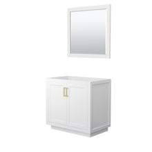 Load image into Gallery viewer, Wyndham Miranda 36 Inch Single Bathroom Vanity in White, No Countertop, No Sink, Brushed Gold Trim, 34 Inch Mirror- Wyndham