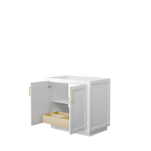 Load image into Gallery viewer, Wyndham Miranda 36 Inch Single Bathroom Vanity in White, No Countertop, No Sink, Brushed Gold Trim- Wyndham