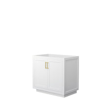 Load image into Gallery viewer, Wyndham Miranda 36 Inch Single Bathroom Vanity in White, No Countertop, No Sink, Brushed Gold Trim- Wyndham
