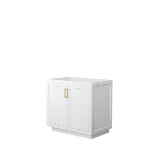 Wyndham Miranda 36 Inch Single Bathroom Vanity in White, No Countertop, No Sink, Brushed Gold Trim- Wyndham