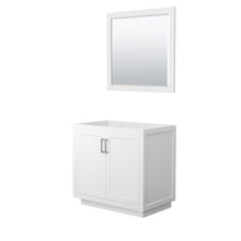 Load image into Gallery viewer, Wyndham Miranda 36 Inch Single Bathroom Vanity in White, No Countertop, No Sink, Brushed Nickel Trim, 34 Inch Mirror- Wyndham