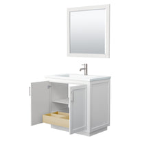 Load image into Gallery viewer, Wyndham Miranda 36 Inch Single Bathroom Vanity in White, 1.25 Inch Thick Matte White Solid Surface Countertop, Integrated Sink, Brushed Nickel Trim, 34 Inch Mirror- Wyndham
