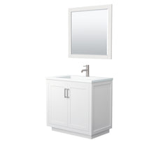 Load image into Gallery viewer, Wyndham Miranda 36 Inch Single Bathroom Vanity in White, 1.25 Inch Thick Matte White Solid Surface Countertop, Integrated Sink, Brushed Nickel Trim, 34 Inch Mirror- Wyndham