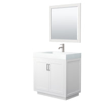 Load image into Gallery viewer, Wyndham Miranda 36 Inch Single Bathroom Vanity in White, 4 Inch Thick Matte White Solid Surface Countertop, Integrated Sink, Brushed Nickel Trim, 34 Inch Mirror- Wyndham