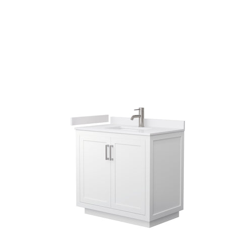 Wyndham Miranda 36 Inch Single Bathroom Vanity in White, White Cultured Marble Countertop, Undermount Square Sink, Brushed Nickel Trim- Wyndham