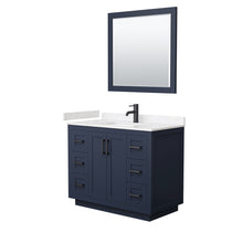 Load image into Gallery viewer, Wyndham Miranda 42 Inch Single Bathroom Vanity in Dark Blue, Light-Vein Carrara Cultured Marble Countertop, Undermount Square Sink, Matte Black Trim, 34 Inch Mirror- Wyndham