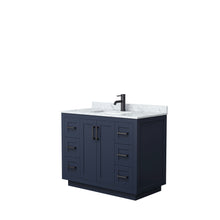 Load image into Gallery viewer, Wyndham Miranda 42 Inch Single Bathroom Vanity in Dark Blue, White Carrara Marble Countertop, Undermount Square Sink, Matte Black Trim- Wyndham