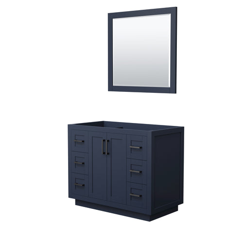 Wyndham Miranda 42 Inch Single Bathroom Vanity in Dark Blue, No Countertop, No Sink, Matte Black Trim, 34 Inch Mirror- Wyndham