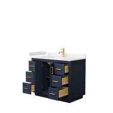 Load image into Gallery viewer, Wyndham Miranda 42 Inch Single Bathroom Vanity in Dark Blue, Light-Vein Carrara Cultured Marble Countertop, Undermount Square Sink, Brushed Gold Trim- Wyndham