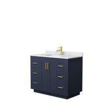 Load image into Gallery viewer, Wyndham Miranda 42 Inch Single Bathroom Vanity in Dark Blue, White Carrara Marble Countertop, Undermount Square Sink, Brushed Gold Trim- Wyndham