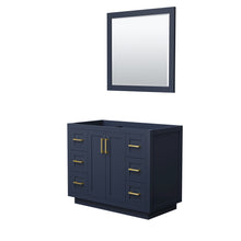 Load image into Gallery viewer, Wyndham Miranda 42 Inch Single Bathroom Vanity in Dark Blue, No Countertop, No Sink, Brushed Gold Trim, 34 Inch Mirror- Wyndham