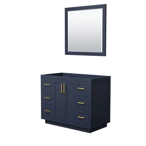 Wyndham Miranda 42 Inch Single Bathroom Vanity in Dark Blue, No Countertop, No Sink, Brushed Gold Trim, 34 Inch Mirror- Wyndham
